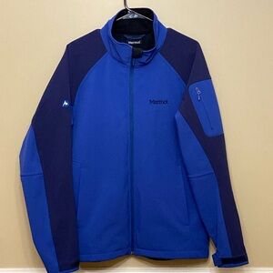 Marmot Blue BlackZip Front Stand Collar 4 Zip Pockets Adjustable cuffs S…